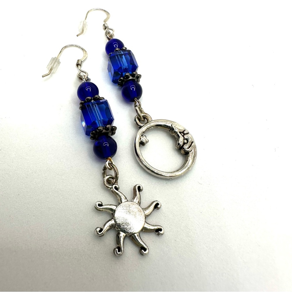 NEW-Handmade - Cobalt Blue & Silver Celestial Earrings